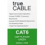 trueCABLE Cat6 Plenum (CMP), 1000ft, Green, 23AWG 4 Pair Solid Bare Copper, 550MHz, ETL Listed, Unshielded Twisted Pair (UTP), Bulk Ethernet Cable