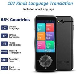 Language Translator Device 107 Languages, Two Way Language Instant and Portable Voice Translator, Offline Translators Devices, Voice & Text & Photo Translation, Audio Memo, 1500mAh Large Battery