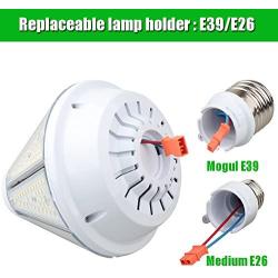 dephen 80W LED Corn Light Bulb with Removable E39 & E26 Base, Output 5000K 10400Lm, Cone Led Down Light Replacement for 250W High Bay Post Top Warehouse Garage Canopy Porch Wall Light (UL-Listed)
