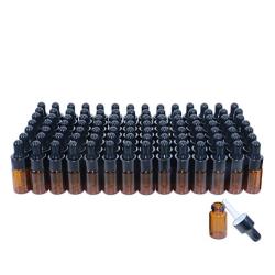 Pack of 100,3ml Amber Glass Dropper Bottle,Empty Sample Vial Glass Eye Dropper Aromatherapy Liquid Perfume Essential Oil Bottles with Glass pipette&Black Aluminum caps-Pipette&Funnel included