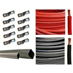 1/0 Gauge 1/0 AWG 10 Feet Red + 10 Feet Black Welding Battery Pure Copper Flexible Cable + 10pcs of 3/8'' Tinned Copper Cable Lug Terminal Connectors + 3 Feet Black Heat Shrink Tubing