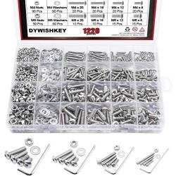 DYWISHKEY 1220 PCS M2 M3 M4 M5, 304 Stainless Steel Hex Button Head Cap Bolts Screws Nuts Washers Assortment Kit with Hex Wrenches