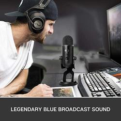 Blue Yeti USB Mic for Recording & Streaming on PC and Mac, 3 Condenser Capsules, 4 Pickup Patterns, Headphone Output and Volume Control, Mic Gain Control, Adjustable Stand, Plug & Play – Blackout
