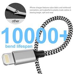 iPhone Charger, YEFOOT MFi Certified Cable 5 Pack(3/3/6/6/10FT) Nylon Woven with Metal Connector Compatible iPhone 12Pro Max/12Pro/12/11/Pro/Xs Max/X/8/7/Plus/6S/6/SE/5S iPad-Black&White