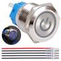 Twidec / 19mm Mounting Hole Latching Push Button Switch 1NO 1NC SPDT ON/OFF Silver Waterproof Stainless Steel Shell with 12V Blue Power Symbol LED Lamp Ring for car modification Switch L-19-Power-T-BU