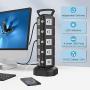 Power Strip Surge Protector Tower JACKYLED Electric Charging Station 13A 18 AC Outlets 4 USB Ports with 16AWG 6.5ft Heavy Duty Extension Cord for Home Office Computer Laptop Black Grey