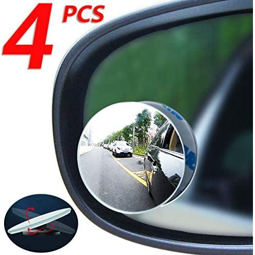 Car blind spot mirror 4pcs, convex mirror, round frameless HD wide-angle glass rearview mirror, 360 ° swing adjustment, suitable for all cars, SUV and trucks