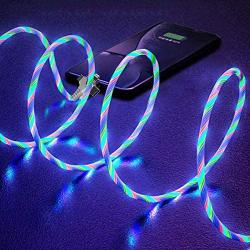 3.3ft Multi Charger Colorful Cable, Led Flowing Shining Light UP 3 in 1 Universal for Kids Festival Christmas Halloween Party Decorations Gift Cable Compatible Micro usb Type C iProduct Android Device
