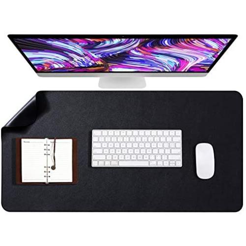 Soyan Dual-Sided PU Leather Desk Pad/Mouse Pad for Office & Home, Waterproof Desk Blotter Pad with Comfortable Writing Surface, 23.6”x13.8” (Black)