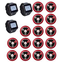 Retekess T128 Restaurant Pager System,Waiter Customer Calling System, User-Defined Watch Pagers,3 PC Watch Receiver,15 PCS 4-Key Call Button for Clinic