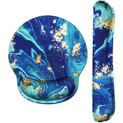 HAOCOO Keyboard Wrist Rest and Ergonomic Mouse Pad Wrist Support Set with Non-Slip Backing Memory Form-Filled, Easy-Typing and Pain Relief for Gaming Office Computer Laptop (Blue&Gold Marble)