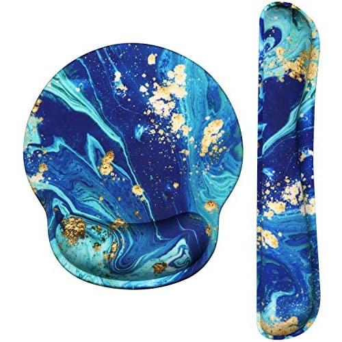 HAOCOO Keyboard Wrist Rest and Ergonomic Mouse Pad Wrist Support Set with Non-Slip Backing Memory Form-Filled, Easy-Typing and Pain Relief for Gaming Office Computer Laptop (Blue&Gold Marble) HAOCOO Keyboard Wrist Rest and Ergonomic Mouse Pad Wrist Support Set with Non-Slip Backing Memory Form-Filled, Easy-Typing and Pain Relief for Gaming Office Computer Laptop (Blue&Gold Marble)
