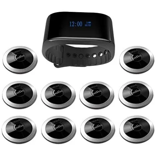 SINGCALL Waterproof Wireless Calling Bells Patient Calling System Call Nurse Doctor,Pack of 1 Watch Receiver and 10 Pagers