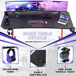 BOSSIN Gaming Desk 63 Inch Z Shaped Computer Desk Racing Style Office Table Gamer Pc Workstation Game Station with Free Mouse Pad, Handle Rack, Cup Holder and Headphone Hook(63inch, Red)