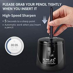Battery Powered Electric Pencil Sharpener, Fast Sharpen, Suitable for No.2/Colored Pencils(6-8mm), School/Classroom/Office/Home（2 AA batteries，2 replacement blades and 1 brush included） (Black)