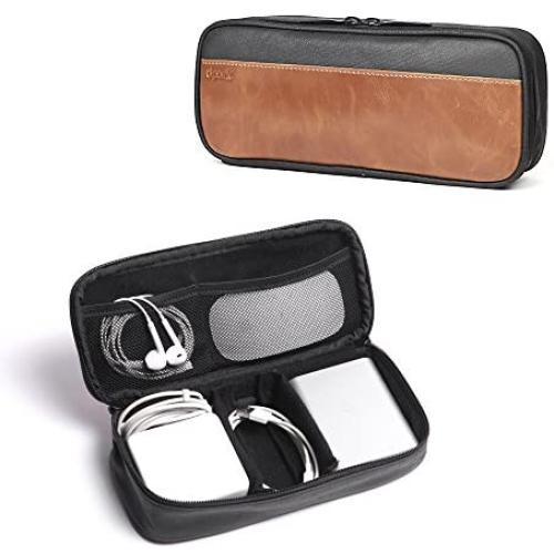 PU Leather & Canvas Electronic Organizer, Small Tool Bag Pencil Case Pill Box, Waterproof Travel Cable Organizer Tech Gadgets Carrying Zipper Pouch for Cord Phone Chargers Power Bank Earphone (Black)