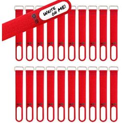 Wrap-It Storage Cinch-Straps, 5'' 20 Pack (Red), Features Stainless Steel Buckle and Write on Label for Easy Cord Identification and Cable Management, Reusable Multi-Purpose Securing Cinch Straps