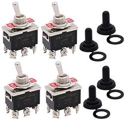 Twidec / 4PCS Heavy Duty Rocker Toggle Switch 20A 125V DPDT 2 Position 6 Pin ON/ON Switch with Metal Bat Waterproof Cap Warranty Ten-1321-4PCS