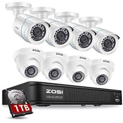 ZOSI H.265+ 1080p Home Security Camera System Outdoor Indoor, 5MP Lite 8 Channel DVR Recorder and 8 x 1080p Weatherproof CCTV Bullet Dome Camera, Remote Access, Motion Alerts (1TB Hard Drive Built-in)