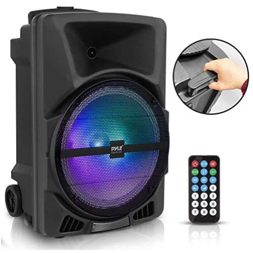 Pyle Wireless Portable PA Speaker System - 800W High Powered Bluetooth Compatible Indoor & Outdoor DJ Sound Stereo Loudspeaker w/USB SD MP3 AUX 3.5mm Input, Flashing Party Light & FM Radio-PPHP1244B