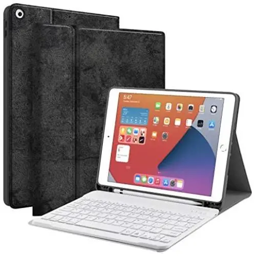 Keyboard Case for iPad 10.2 8th 7th Generation - JUQITECH Smart Case with Wireless Keyboard iPad 10.2'' 8th 2020 7th 2019 Slim Tablet Detachable Bluetooth Keyboard Stand Cover with Pencil Holder, Black