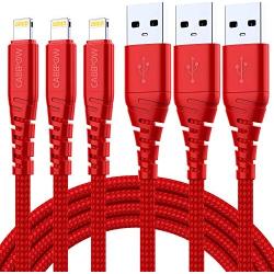 3Pack iPhone Charger Cable 1Ft, CABEPOW 1 Foot Short Lightning to USB-A 2.4A Fast Charging Cord with 1 Feet Premium Nylon Braid Wire for iPhone 11/11Pro/X/XS/XR/XS Max/8/7/6/5S/SE/SE 2020 - Red