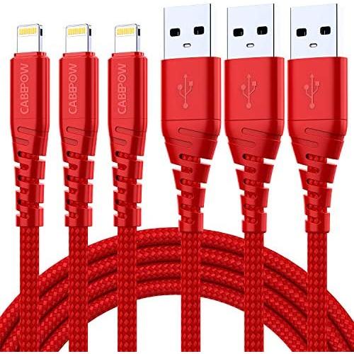 3Pack iPhone Charger Cable 1Ft, CABEPOW 1 Foot Short Lightning to USB-A 2.4A Fast Charging Cord with 1 Feet Premium Nylon Braid Wire for iPhone 11/11Pro/X/XS/XR/XS Max/8/7/6/5S/SE/SE 2020 - Red