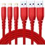 3Pack iPhone Charger Cable 1Ft, CABEPOW 1 Foot Short Lightning to USB-A 2.4A Fast Charging Cord with 1 Feet Premium Nylon Braid Wire for iPhone 11/11Pro/X/XS/XR/XS Max/8/7/6/5S/SE/SE 2020 - Red