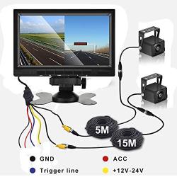 Podofo Backup Camera Kit, HD 1080P 7  Monitor Display Reversing Rear View Camera for Trucks RVs Trailers Campers, Two Video Channels Color Night Vision, Built-in DVR IP68 Waterproof
