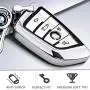 Intermerge for BMW Key Fob Cover,Blade Shape Soft TPU Key Case Shell Pouch for BMW New BMW X1 X3 X5 X6,BMW Series 1 2 5 7 Keyless Entry BMW Key Cover-Silver
