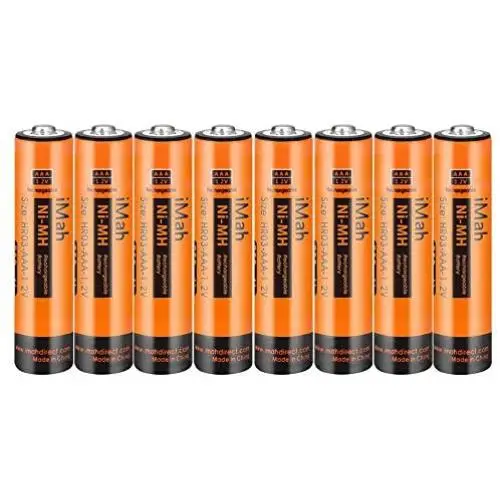 8-Pack iMah AAA Rechargeable Batteries 1.2V 750mAh Ni-MH, Also Compatible with Panasonic Cordless Phone Battery 1.2V 550mAh HHR-55AAABU and 750mAh HHR-75AAA/B, Toys and Outdoor Solar Lights