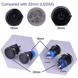 Ulincos Latching Push Button Switch U19C1 1NO1NC SPDT ON/OFF Black Metal Shell with Green LED Suitable for 19mm 3/4'' Mounting Hole (Green)