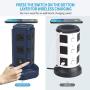 SUPERDANNY Surge Protector Tower with 10W Wireless Charger, Spin Power Strip Tower 13A Vertical Charging Station with 10 AC Outlets+4 USB Slots and 6.5ft Extension Cord for Home Office Garage, Blue