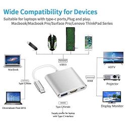 USB C to HDMI Adapter, Qidoou USB Type C Adapter Multiport AV Converter with 4K HDMI Output, USB 3.0 Port and USB-C Charging Port Compatible Chromebook/MacBook/iMac/Samsung/Projector/Monitor (Silver)