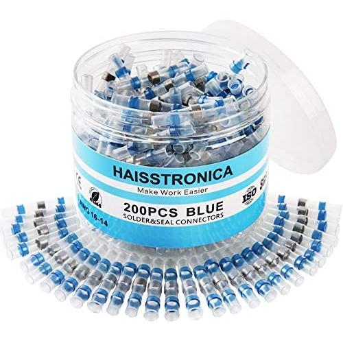 haisstronica 200PCS Solder Seal Wire Connectors ,Waterproof Wire Connectors, Heat Shrink Butt Connectors for Watercraft,Electrical,Electronics 16-14 Blue