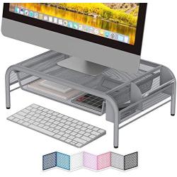 NEATERIZE Monitor Stand for Desk - Metal Monitor Stand Riser and Laptop Desk Stand with Organizer - Desktop Computer Stand and Monitor Riser Stand for Desk with Drawer - Improves Airflow - (Gray)