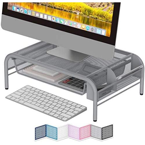 NEATERIZE Monitor Stand for Desk - Metal Monitor Stand Riser and Laptop Desk Stand with Organizer - Desktop Computer Stand and Monitor Riser Stand for Desk with Drawer - Improves Airflow - (Gray)