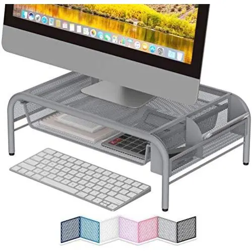 NEATERIZE Monitor Stand for Desk - Metal Monitor Stand Riser and Laptop Desk Stand with Organizer - Desktop Computer Stand and Monitor Riser Stand for Desk with Drawer - Improves Airflow - (Gray) NEATERIZE Monitor Stand for Desk - Metal Monitor Stand Riser and Laptop Desk Stand with Organizer - Desktop Computer Stand and Monitor Riser Stand for Desk with Drawer - Improves Airflow - (Gray)
