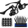 Headband Magnifier with LED Light for Jewelry Clock Electronics Repair Magnifying Glass Loupe with Precision Tweezers and 8 Interchangeable Lens: 2.5X/ 4X/ 6X/ 8X/ 10x/ 15x/ 20x/ 25x