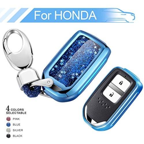 RYE Honda Key Fob Cover with Glitter Liquid Quicksand,Flowing Bling Sparkle Key Fob Case Fit 4/5/6 Buttons Keyless Entry of Honda 2015-Up Civic Accord Fit Pilot CR-V Odyssey - Blue