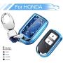 RYE Honda Key Fob Cover with Glitter Liquid Quicksand,Flowing Bling Sparkle Key Fob Case Fit 4/5/6 Buttons Keyless Entry of Honda 2015-Up Civic Accord Fit Pilot CR-V Odyssey - Blue