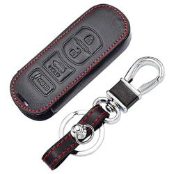 WFMJ Black Leather For Mazda 3 5 6 CX-7 CX-9 MX-5 Miata 4 Buttons Remote Smart Key Chain Cover Case Fob