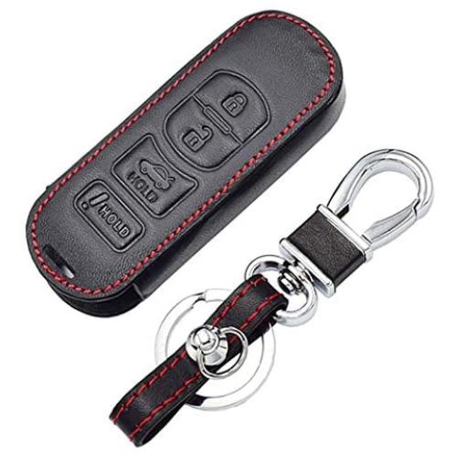 WFMJ Black Leather For Mazda 3 5 6 CX-7 CX-9 MX-5 Miata 4 Buttons Remote Smart Key Chain Cover Case Fob