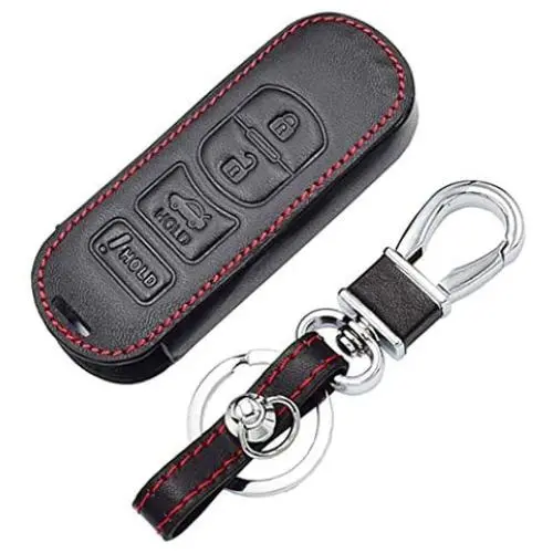 WFMJ Black Leather For Mazda 3 5 6 CX-7 CX-9 MX-5 Miata 4 Buttons Remote Smart Key Chain Cover Case Fob