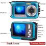 Waterproof Camera Underwater Camera for Snorkeling 2.7K 24MP Digital Camera, HD Rechargeable Camera with Dual Screen for Camping, Underwater, Swiming, Underwater Camera (Blue)