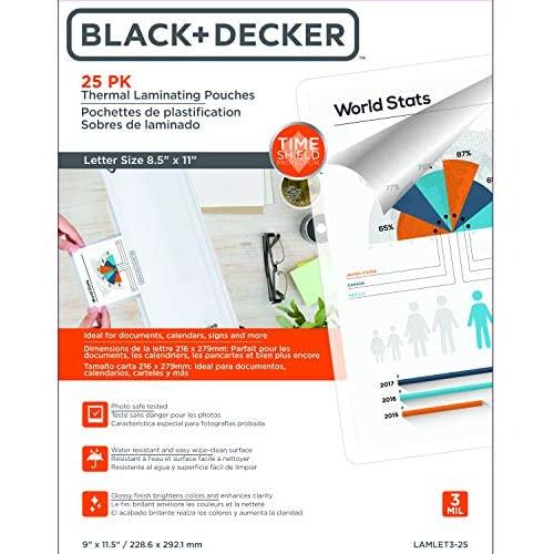 BLACK + DECKER TimeShield Thermal Laminating Pouches, Letter - 25 Pack