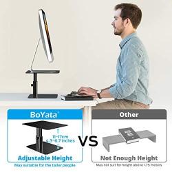 BoYata Monitor Riser Stand, Adjustable Height Metal Desktop Stand Storage Organizer Compatible with TV, PC, Laptop, Computer, iMac, and All Screen Display-Black