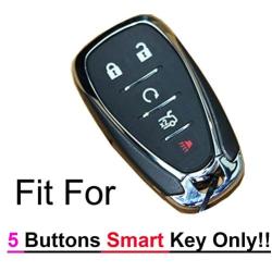 Qty(2) Alegender Black Grey 5Buttons Smart Key Cover Case Fob Bag Keyless Jacket Protector Fit for 2017 2018 2019 Chevy Malibu Camaro Trax Traverse Sonic Cruze Volt Equinox Spark Bolt EV