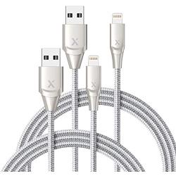 iPhone Charger Xcentz 3ft 2 Pack, MFi Certified Lightning Cable, High-Speed iPhone Charger Cable Durable Braided Charging Cord for iPhone 11/X/XS/XR/XS Max/8/7/7 Plus/6/5s, iPad Mini/Air, Silver
