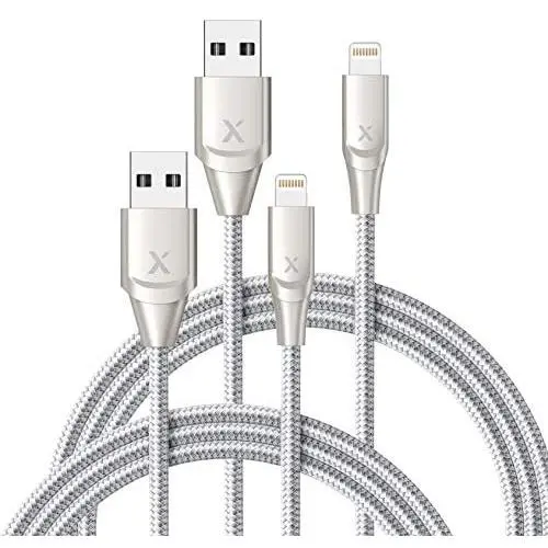 iPhone Charger Xcentz 3ft 2 Pack, MFi Certified Lightning Cable, High-Speed iPhone Charger Cable Durable Braided Charging Cord for iPhone 11/X/XS/XR/XS Max/8/7/7 Plus/6/5s, iPad Mini/Air, Silver